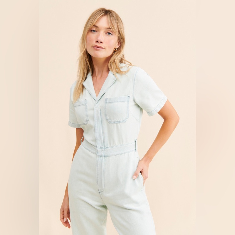 Boyish “The Jesse” Short Sleeve Utility Jumpsuit - Light Wash Denim | XS - Picture 2 of 11